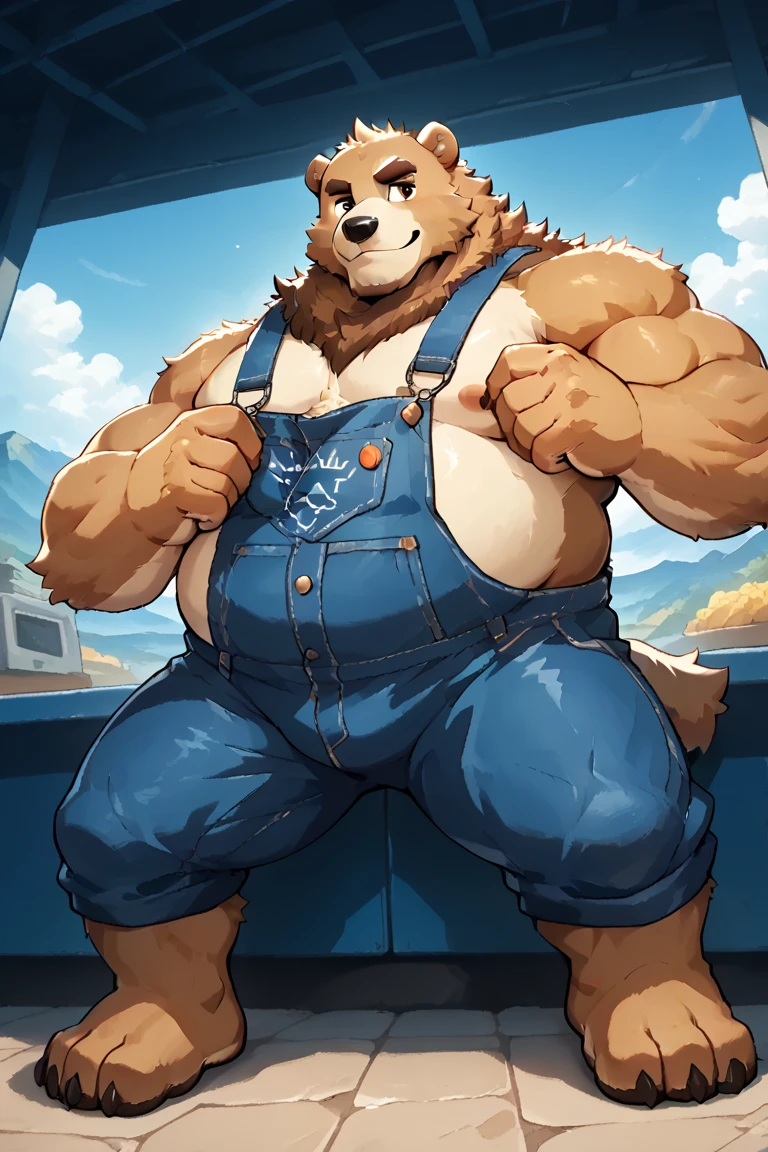 Bear, By Arashi Takemoto 1boy, animal ears, arms behind back, bara, belt, blush, breath, denim, Bear boy, Bear ears, english text, furry, furry male, furry with non-furry, grabbing, groping, interspecies, jeans, large pectorals, male focus, multiple boys, muscular, muscular male, pants, pectorals, taut, upper body, yaoi, belly, obese