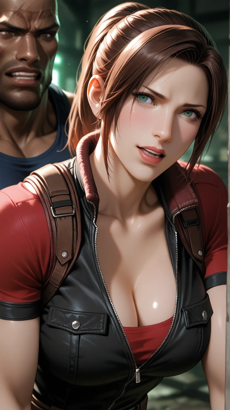 ((muscular woman:1.4),(macrogts, towering over camera:1.2), (Large Breasts:1.2), tall, (Claire Redfield, very tall, super beautiful, small head, ( wearing red jacket and blye jeanasterpiece),(Beautiful proportions),Best quality,Light,Detailed background,beautiful eyes,(very delicate and beautiful),(Beautiful and detailed description of the eyes),Ultra Detailed,masterpiece,)),face camera,high resolution,Ultra Detailed)