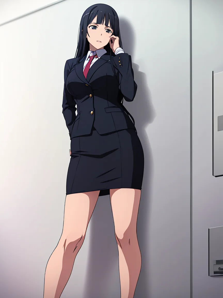 ino yamanaka looking sexy in a office dress with some buttons open and her laps showing a little