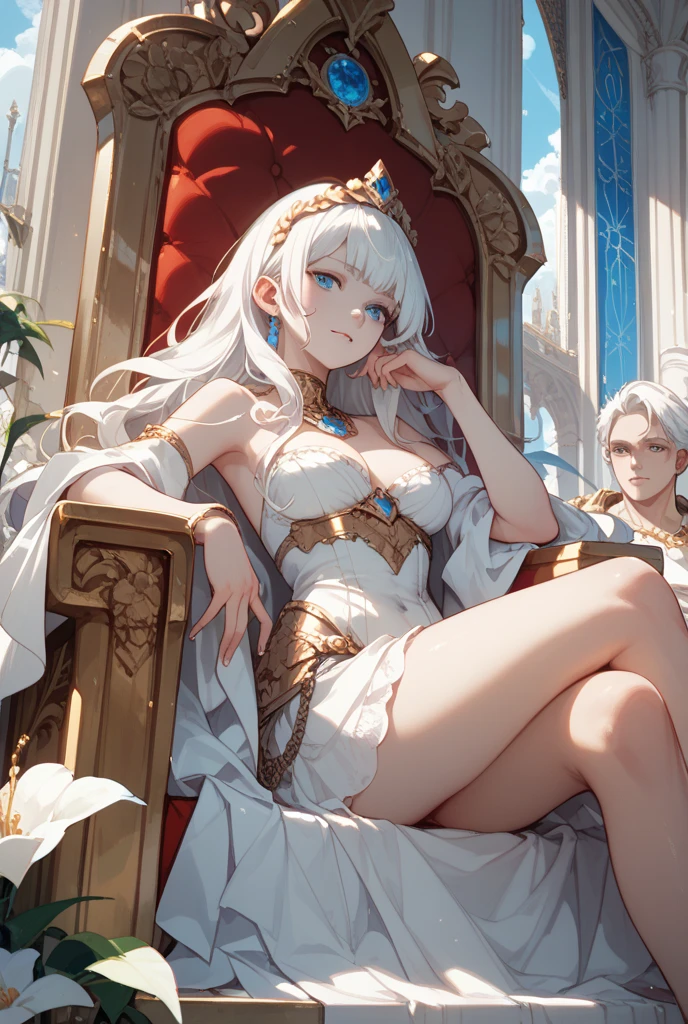 In this palace, a white-haired female emperor sits alone on the throne, tears slipping down unconsciously. She wore a gorgeous white robe, her long hair fell on her shoulders, and her graceful lines and deep eyes expressed her confident and deep temperament. However, at this time, she cried for some unknown reason, and for a while, she even forgot her identity and status.