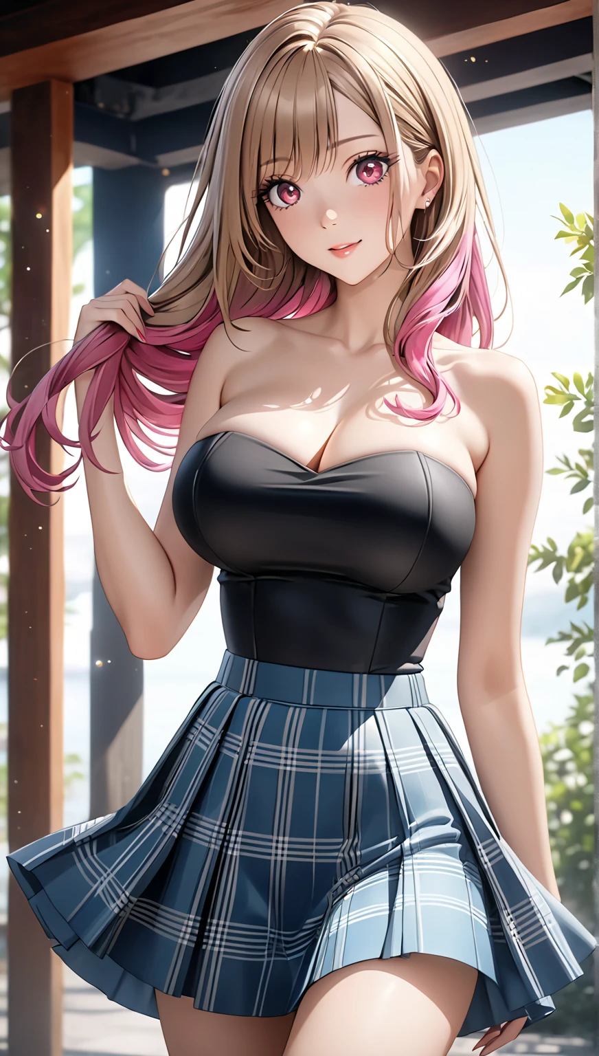 Browsing Caution, (最high quality, 4K, High resolution, masterpiece:1.2), Very detailedな, (Anime Style, Realistic:1.37), Cinematic Light, , (((young woman))), (Round eyes), (Small face), (Skin with attention to detail: 1.2), clavicle, Cute Face, Beautiful appearance, Long eyelashes, (Rainbow Hair, blue eyes), (Beautiful breasts:1.5), (Slim figure:1.5), Very detailed顔と肌の質感, Beautiful Eyes, Natural Makeup, Colorful costumes, Gorgeous maid outfit, Captivating woman, Please sit down and hold your knees, Lift up the skirt, Enjoying the act, A glimpse of sexy lingerie, Gazing Eyes, Beautiful Skin, Glowing Skin, Perfect Fingers, Five Fingers, Anatomically correct, Background blur, high quality, Surreal, Bright colors, ((Very detailed, photo shoot)),