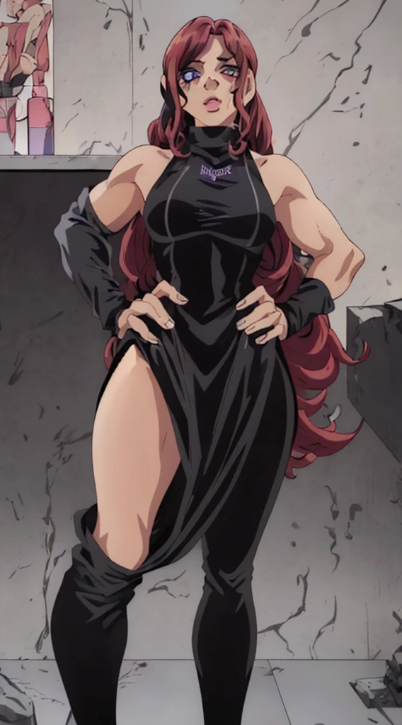 masterpiece, Highest quality,High resolution,Dorothy, Redhead,Red eyes, Have,dress,Braiding, black dress,One side of the dress is torn at the chest、Dust cloud、tits、Nipples fully visible、receive damage from an attack、anime、((Battle scene in the ruins))、blush、Line art、Pencil drawing