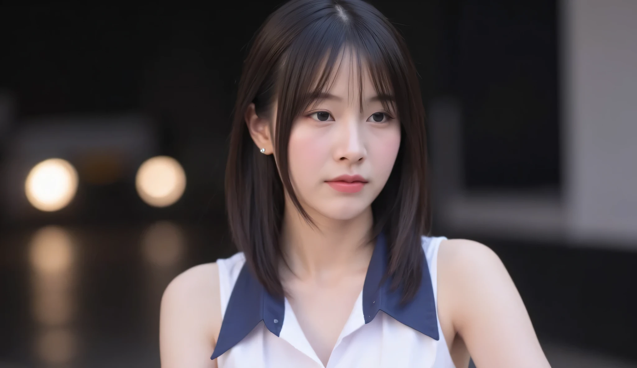 (Raw photography、top-quality)、(realisitic、Photorealsitic:1.3)、masterpiece、extremely delicate and beautiful、A highly detailed、Unity、8K、astonishing、Detailed detail、ultra-detailliert、hight resolution、absurderes、foco nítido、Cinematic lighting、Clean clothing、Detailed finger、1人、(ulzzang -6500-v1.1: 0.6)、(realistic skin textures)、Depth of subject、Film grain、Ilford HP5、