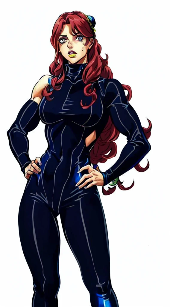 Psylocke, with her big tits and long legs, blushes and stands with her legs spread apart。