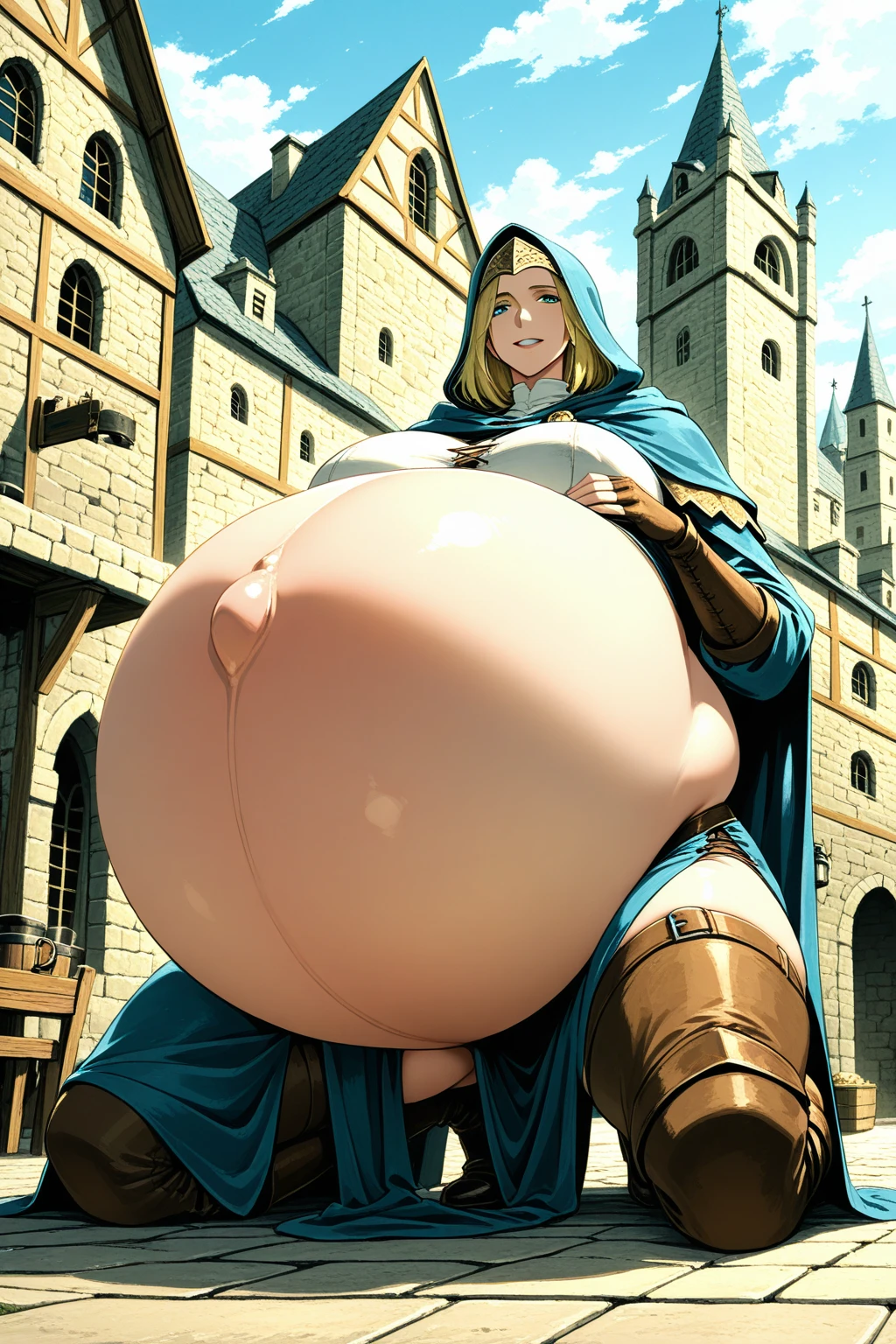 score_9, score_8_up, score_7_up, score_6_up, score_5_up, score_4_up, medieval fantasy barmaid standing at bar in tavern looking at viewer, huge breasts, red dress, bursting breasts, blonde hair, big lips, red lips,((beautiful face, sexy face))( showing anus, open legs)(((submissive, subjected, forced woman)))