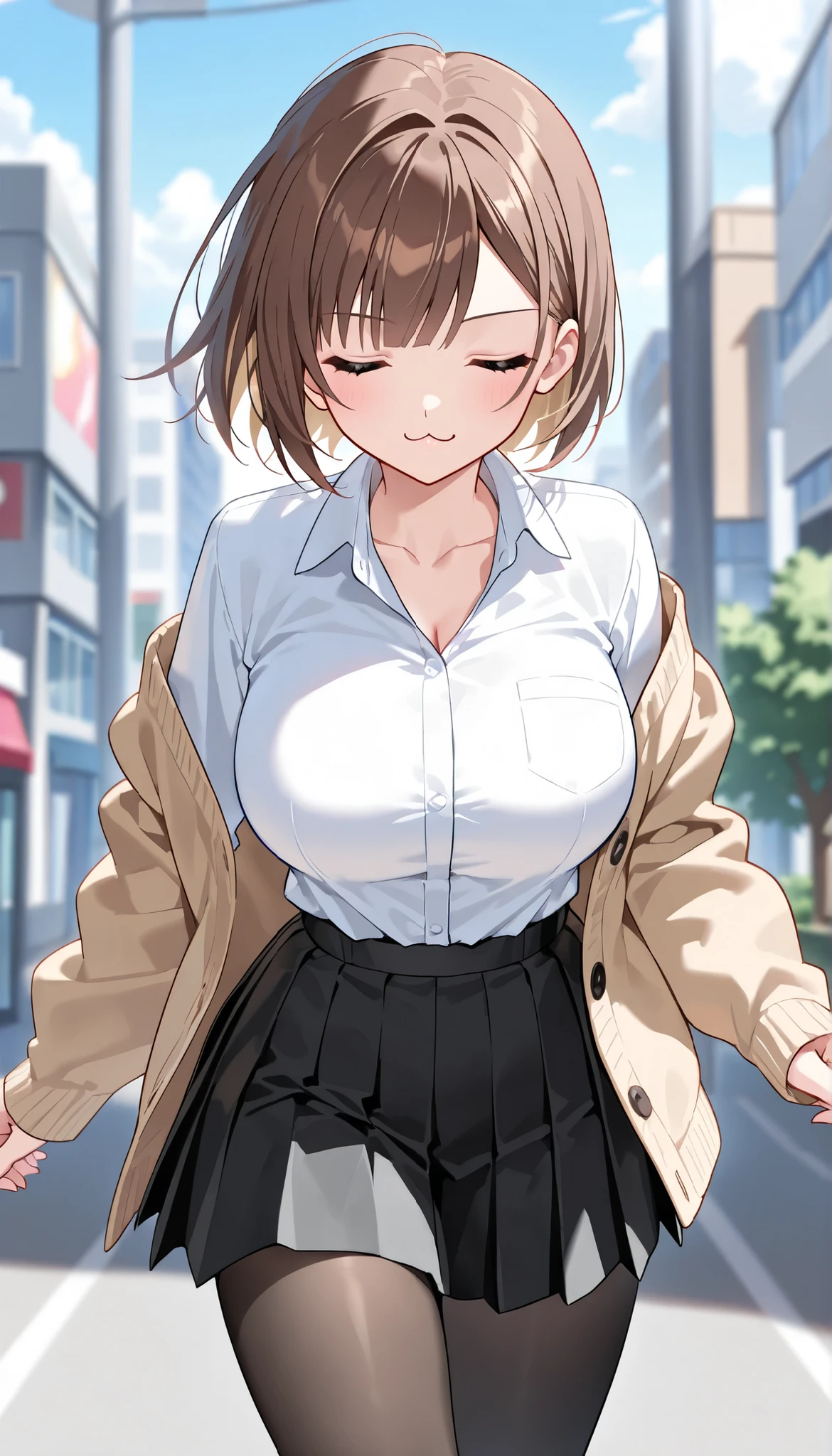nobarakugisaki, nobara kugisaki, bob cut, (brown eyes:1.7), brown hair, lips, short hair, BREAK belt, brown belt, brown pantyhose,white crop top, crop top overhang,wet crop top,pantyhose, pleated skirt, shirt tucked in, skirt, blue skirt, BREAK looking at viewer,BREAK (masterpiece:1.2), best quality, high resolution, unity 8k wallpaper, (illustration:0.8), (beautiful detailed eyes:1.6), extremely detailed face, perfect lighting, extremely detailed CG, (perfect hands, perfect anatomy),street,night,cyberpunk,neon lights, wet road, from above,bend over,on knees,nipples.