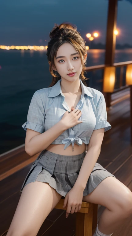 (highest quality、Highest quality、Highest Resolution、masterpiece、detailed、live-action)、
(((Mesh shirt)))、
(((Mesh skirt)))、
(((Flip up the skirt)))、
(((Her skirt is flipped up)))、
((Showing panties))、
((Panties and bra))、
1 Japanese woman、
Cute Japanese Woman、
Beautiful 18 year old Japanese woman、
Slender figure、
Small breasts、
ponytail、
The girl is facing the photographer、
smile、
whole body、
Standing posture、
Strong winds、
The banks of the Seine at night、