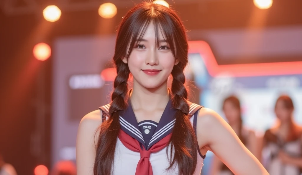 A female high school student,Wearing PVC red clothes,dual horsetail
