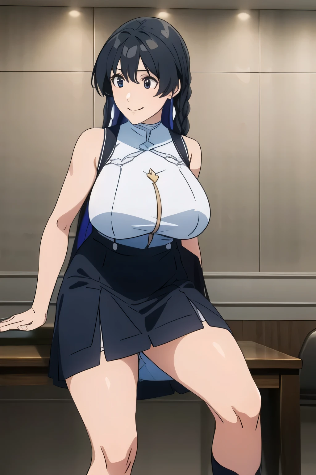 (day:1.6),at the school, in the classroom, Standing at attention,nude,thighhighs, Black_long_hair,Black_eyes, high ponytail,White_bow on head, 1 girl,Solo, Manga,20yo,mature female,Beautiful Finger,Beautiful long legs,Beautiful body,Beautiful Nose,Beautiful character design, perfect eyes, perfect face, looking at viewer, official art,extremely detailed CG unity 8k wallpaper, perfect lighting,Colorful, Bright_Front_face_Lighting, (masterpiece:1.0),(best_quality:1.0), ultra high res,4K,ultra-detailed, photography, 8K, HDR, highres, absurdres:1.2, Kodak portra 400, film grain, blurry background, bokeh:1.2, lens flare, (vibrant_color:1.2) (Beautiful,large_Breasts:1.4), (beautiful_face:1.5),(narrow_waist),