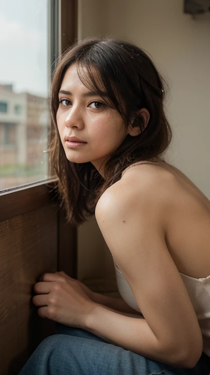 ((Light Green)), ((Femboy)), Shorthaircut Stylish, adorable, 1 femboy, (face to face), 10 years old, ((baby face)), (cry sad face expression), half body portrait, (face details: 1), (eye details: 1), ((huge breasts)). wearing transparent transparency soft soft,  .. Cute posed. proportional body. Ultra High Res. realistic: 1.4, UHD, (floral pattern),  ((*lingerie)) ((lace pattern))