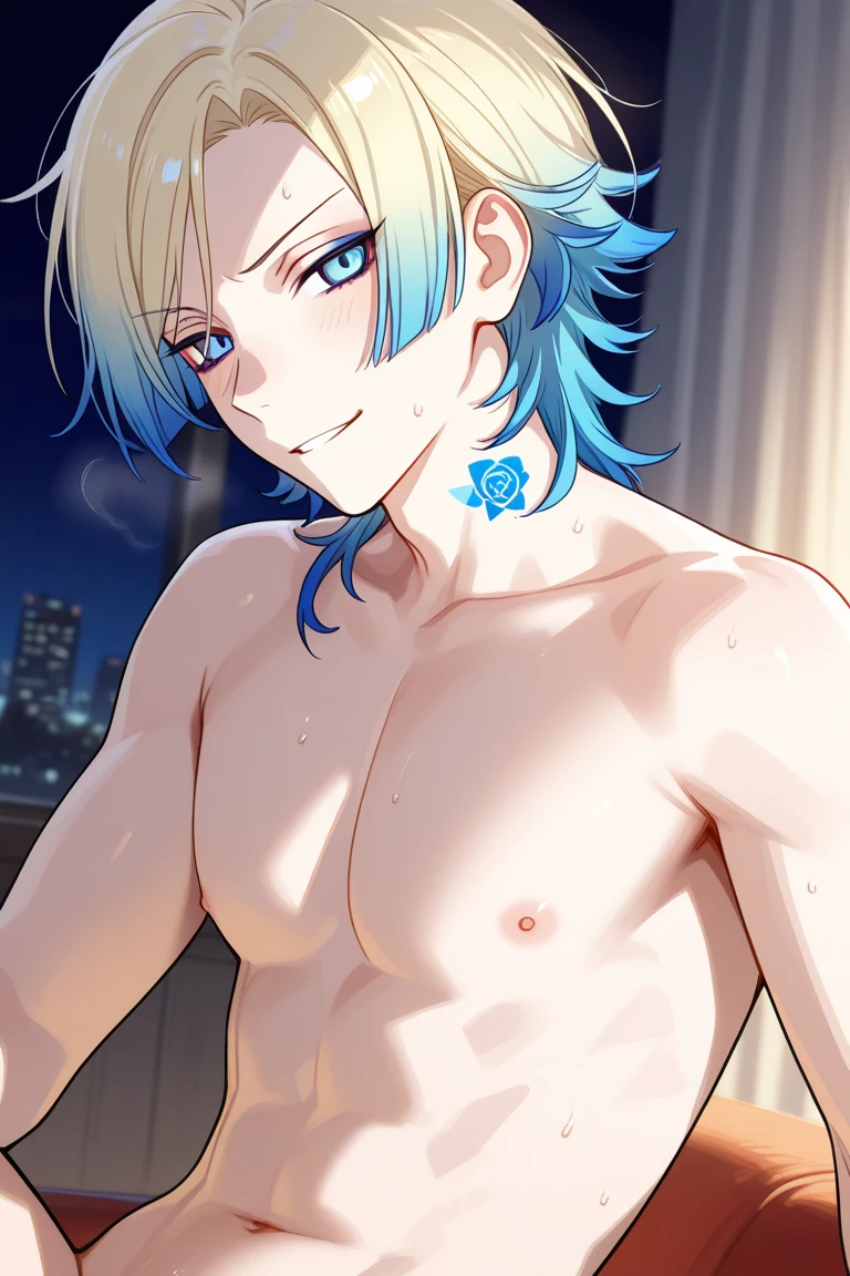 Cyan male boy with erotic outfit