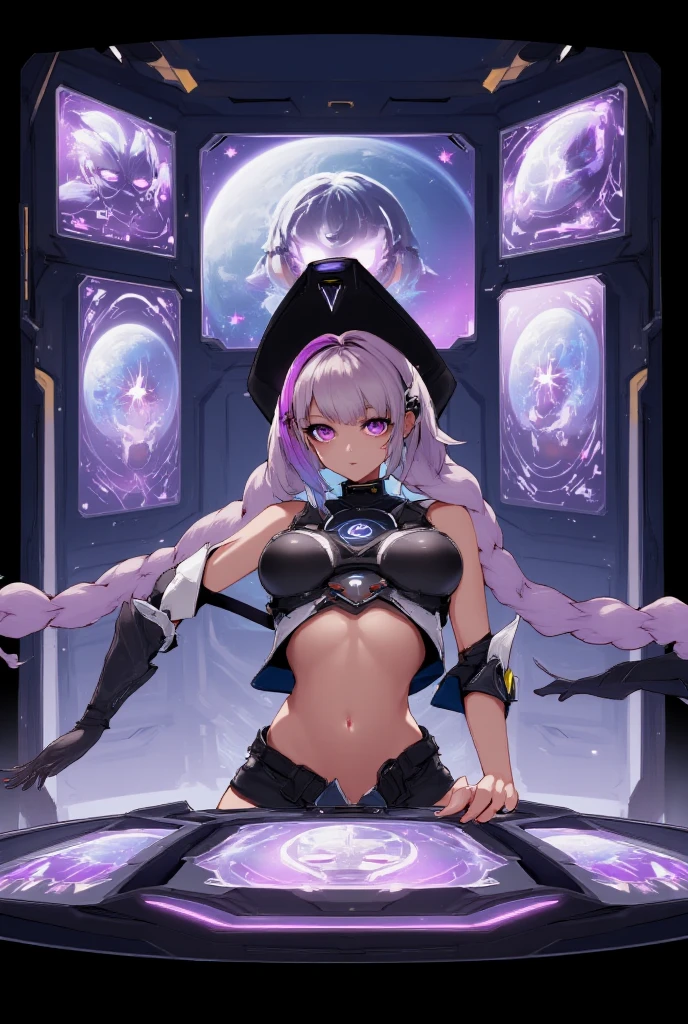 high image, super detail, high resolution, anime, manga, illustration, fantasy, view from directly below, foot sole, super intelligent beauty, amorous expression, mysterious, embarrassed look, seductive look, laugh like a prankster, happy, shy, messy white hair, sparkling blue eyes, pink lips, huge breasts, under boob, great proportion, perfect proportion, slender, full body, flared mini skirt, roll up the skirt, background Northern Renaissance style, fantasy, galaxy, magic circle, kaleidoscope, rainbow and gold neon light many lines, cyber punk
