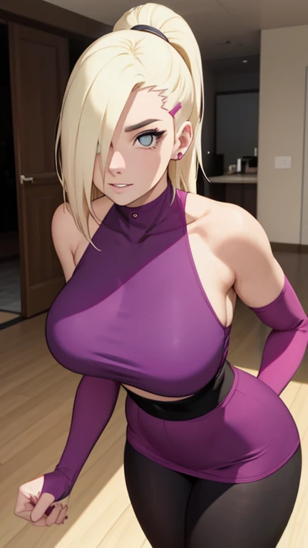 (masterpiece, best quality, hires, high resolution:1.2, 4k, 8k , high quality), extremely detailed, realistic, intricate details, highres, 1girl, solo, red long hair, blue eyes, blush, freckles, (large breasts, thick thighs, wide hips), arched back,(cinematic lighting, sunlight, perfect lighting, backlighting), eye-level shot, extreme close-up-shot, naughty look, looking at viewer,        <lora:Ino_Yamanaka_Ecsta:0.5> ino_yamanaka_ecsta, blonde hair, blue eyes, ponytail, hair over one eye, ino yamanaka (naruto), purple clothes,
