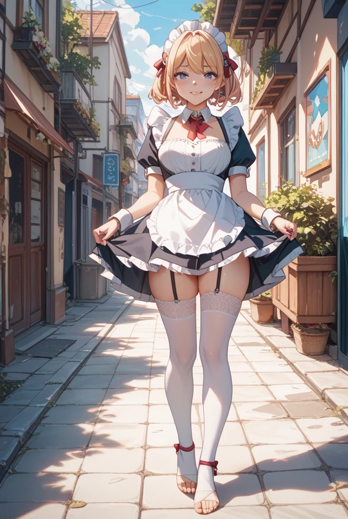 (High definition images), (character Boa Hancock), (((Red cheeks, An embarrassed expression)), The legs are very long, The legs are small and slender, ((White lace dress)), (Not a skirt and no pants), No shoes, (not wearing underwear), (no underwear), ((panties pulled down)), (no panties, Visible genitals), (Around the vagina and only the vagina is wet with a clear white syrup), Clear syrup leaks from the vaginaม (There is a lot of pubic hair), (full body image), The shirt came off and a little bit of my breasts were visible, Along the road with many trees.