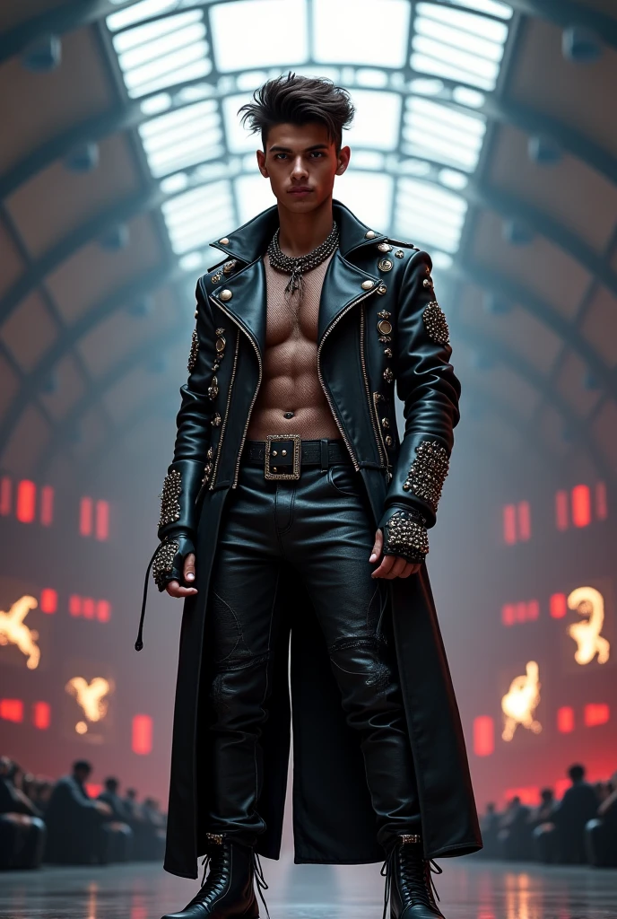 cyberpunk, night, dark, neon lights. city, dystopian future, sci-fi, (8k), (best quality), (masterpiece:1.2), (realistic), (photorealistic:1.0), ultra-detailed, crowded street, 1 boy, sexy, full erection,18 yaers old, full body, male, short hair,
