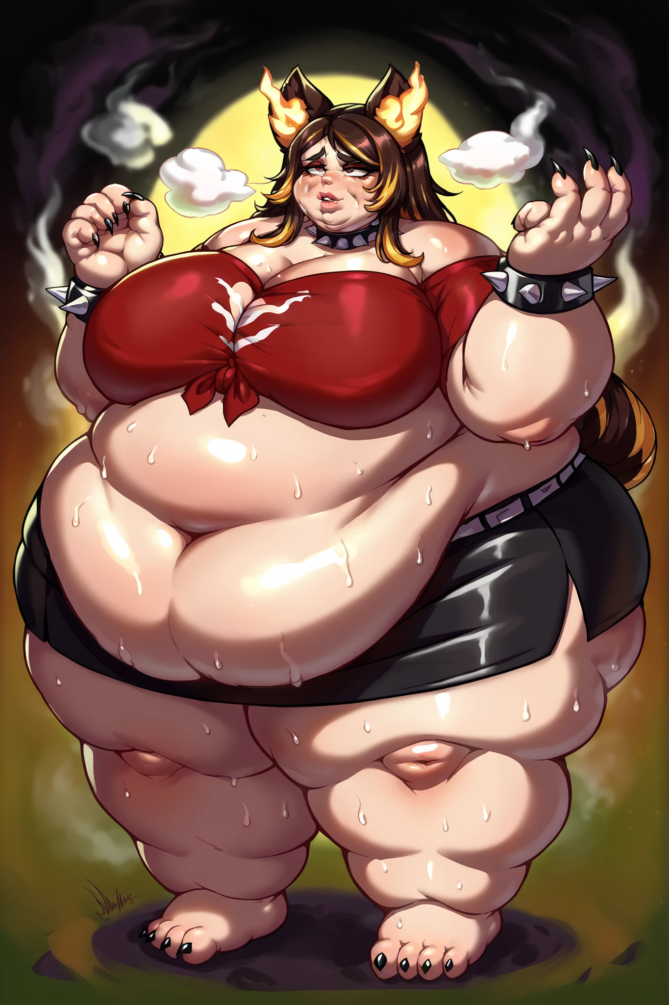 Hot mom,独奏,(:1.3),thick thight,upper legs,Wide buttock,dent in the skin,Double tail,short detailed hair,curlies,ssmile,cheerfulness,(Red lace apron:1.2),cparted lips,plumw,exposed midriff,protruding areolas,gigantic cleavage breasts,4K,realistic humid skin,Armpits,Large curved hips,a variety of poses,Stick out a very long tongue,Fleshy figure,with perfect legs,Hypertrophic,protruding areolas,Bronzed skin,Detailed lips,bubble butt,Dewy,mouth drool,Lick,Place your fingers between your legs,Hungry and thirsty housewives,erected,Wrinkles,Eyes look at the lens,A shy look,Blushing aunt,Two braids,Smooth skin,Very meticulous clothes,Intriguing set,extremly high detail,A detailed face,Gloss on lips,Bronze,In the alley,super breasts,Feminine and colorful