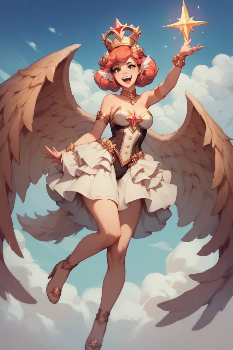 score_9, score_8_up, score_7_up, score_6_up, (ffxi remake, lilisette), short red hair, blunt bangs, green eyes, 75 era, wings of the goddess, more real, realism