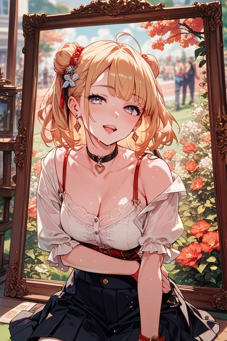 ((Finest quality)),(超A high resolution),(ultra-detailliert),(Meticulous portrayal),((best pictures)),(Finest works of art),Ultra-Precision Art,The art of astounding depiction, (1人の女性:1.5),(Peach-colored off-the-shoulder shirt:1.6),bra strap:1.3