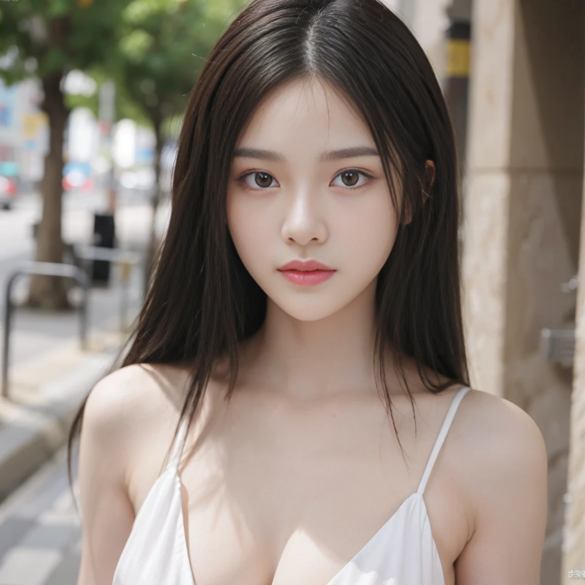 ulzzang-6500-v1.1, (RAW photo, best quality, high quality,high-res), (realistic, photo-realistic), ultra-detailed,(front lighting), closed up portrait photo,physically-based rendering, 1 Japanese idol,(highly detailed skin:1.3), head tilts, clear eyes, air bangs,(Hanfu), a little cleavage, stage architecture,  <lora:koreanDollLikeness_v15:1>, <lora:skirtliftTheAstonishing_skirtliftv1:1.4>