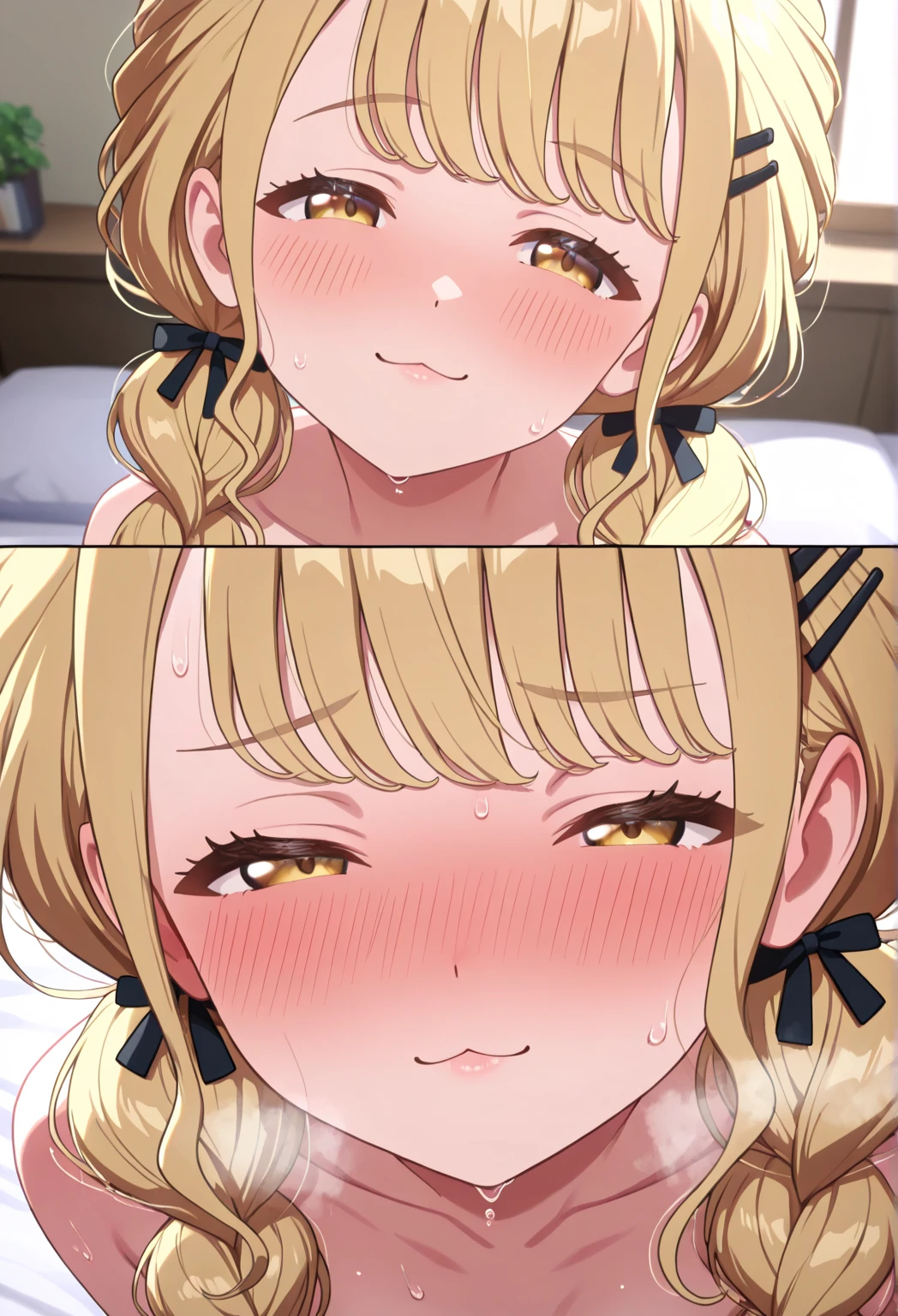 A short girl, girl wearing a oversized plain White T-shirt seduces viewer
, (evil smile:1.2),, tan skin, Saucy, blush,
absurd-resolution, ultra-detailed, best quality, cute illustration, (((Oily skin、Shiny skin、sweat,wet,Vulgarity))), ((steam))、(full shot:1.8),whole body、in the class room in Japan,eating ice