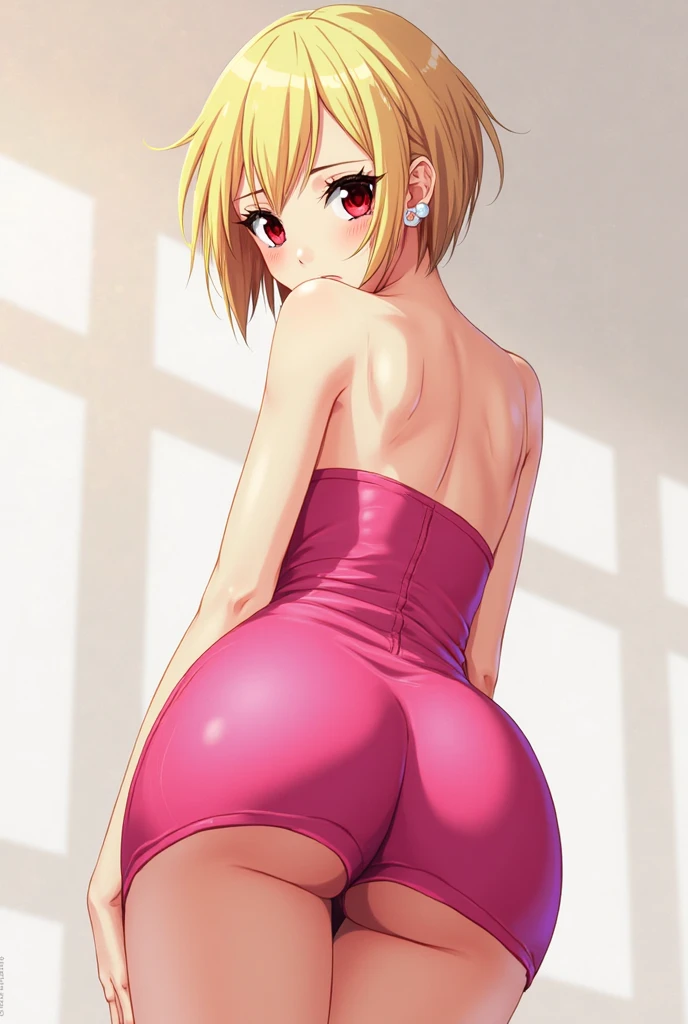 (((disney style))), (((girly man:1.6))), ((my little pony)), (((detailed eyes))), big perky butt, (voluptuous medium-large breasts), heart on butt, (glossy body:1.3), (ultra detailed contours:1.2), (((pose from erotic journal:1.2))), (((casual erotic wear))), behind view, ((modest bob cut)), ((cum on butt))