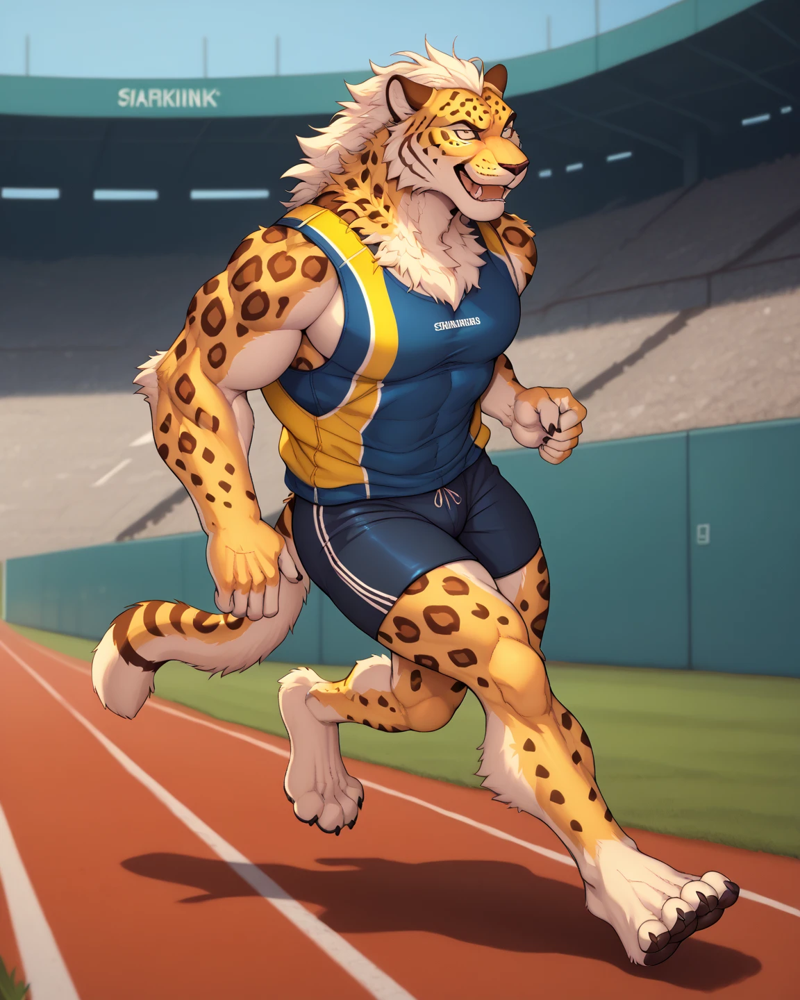 A Lion beast. Humanoid body. Playing soccer
