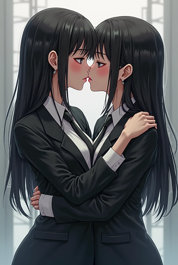 In a tender moment, a young couple stood close, their bodies drawn to each other like magnets. The girl, with long black hair cascading over her shoulders, wore a skirt and a white, long-sleeved shirt that contrasted with her partner's grey shirt and pants. His short black hair framed his face as he leaned in for a kiss, their eyes closed in shared intimacy. Her hand slid under his shirt, feeling the warmth of his skin, while his hand gently lifted her shirt, brushing against her breasts. The cowboy shot captured the electric connection between them, a moment of pure affection and desire.