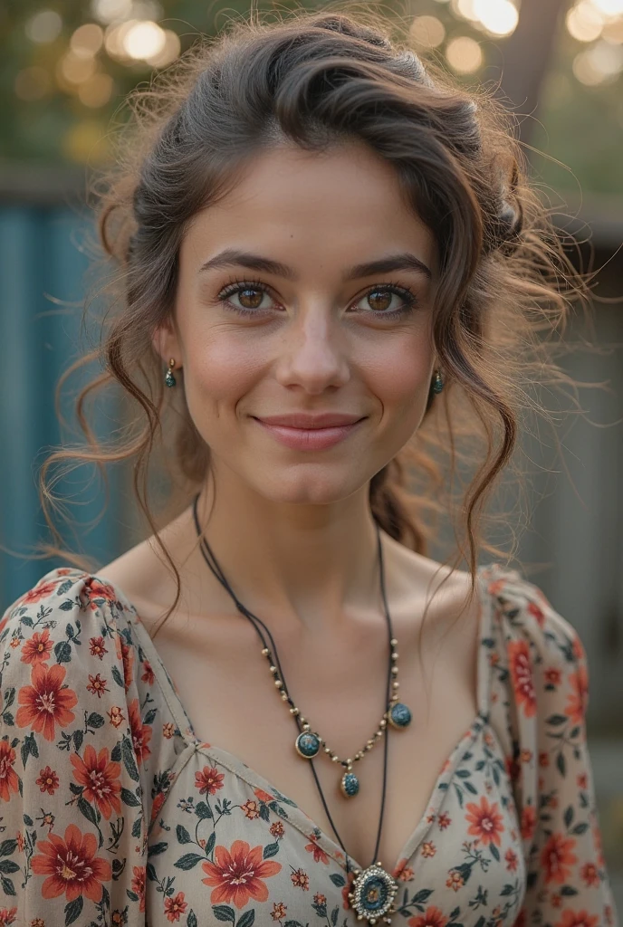 a radiant photograph of a young lady looking like  LunaEv1 in a bohemian style