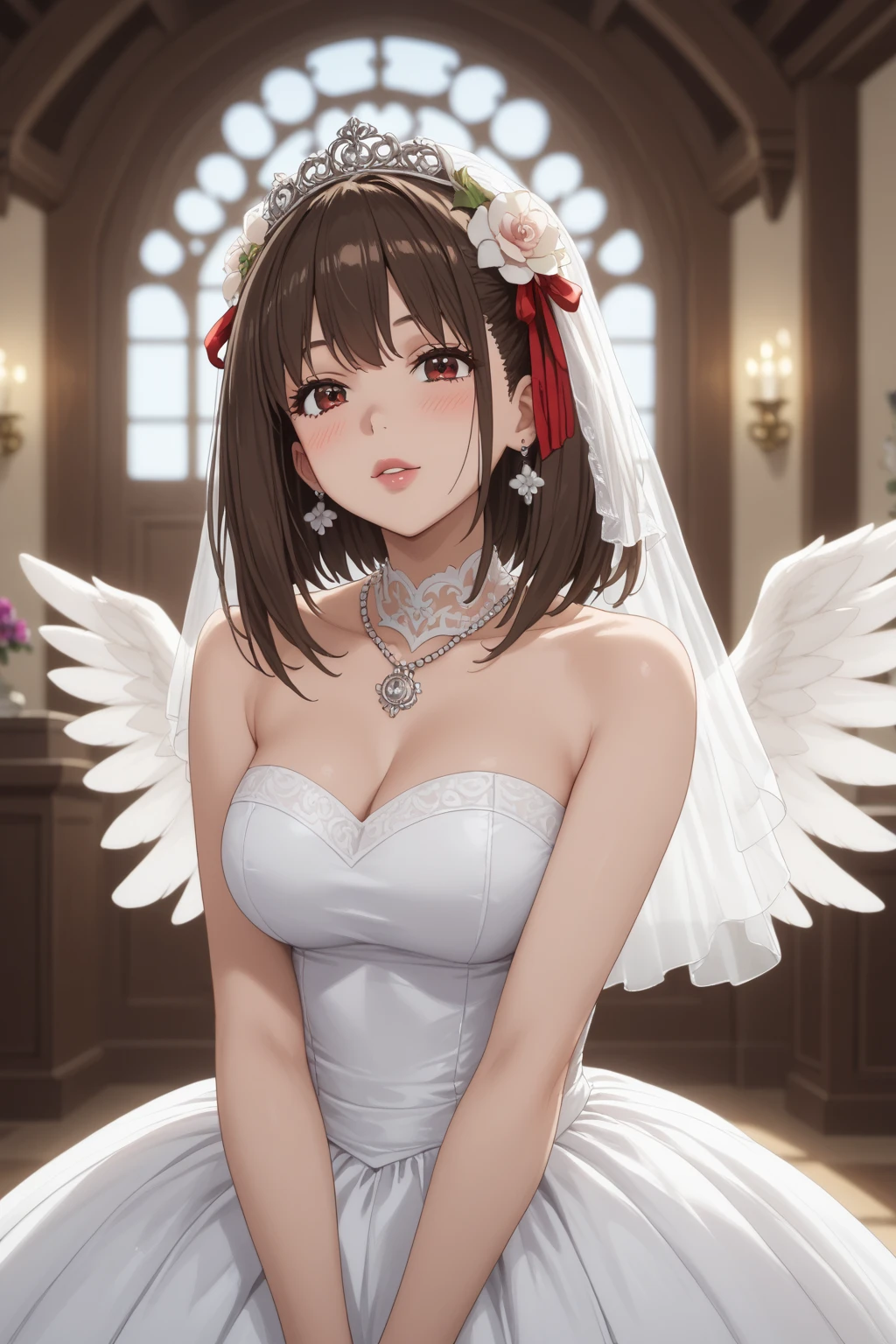 1girl, wedding dress, angel wings,
