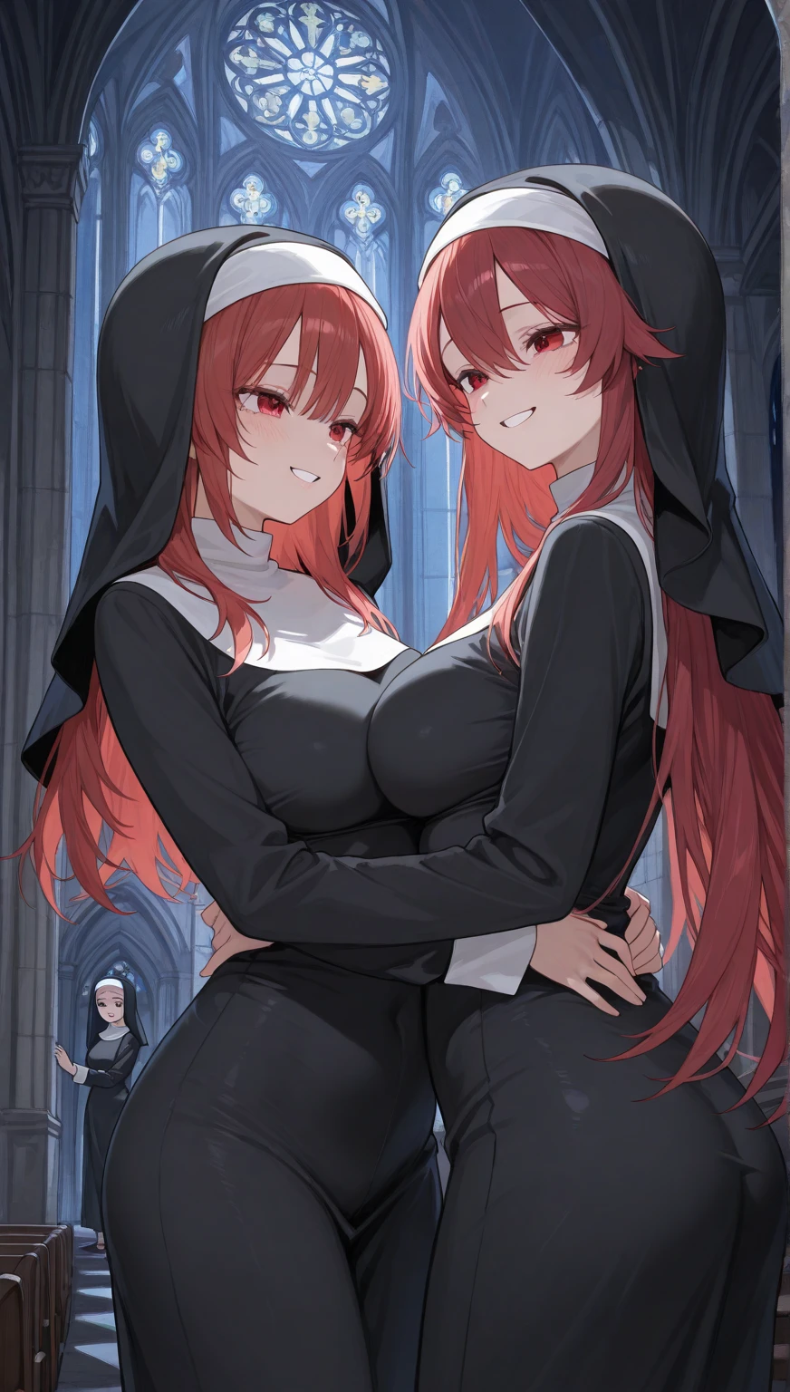 unparalleled masterpiece, ultra realistic 8k CG, perfect artwork, ((perfect female figure)), looking at viewer, mature female,mature female, milf, narrow waist, chinese deity,seductive posture,sexy pose, alluring, clean, beautiful face, pure face, pale skin,divine goddess,shiny eyes, shiny skin, skindentation,1girl,((transparent nun outfit,transparent nun dress,garter straps,thighhighs)),(huge breasts),cross necklace,ulzzang-6500-v1.1