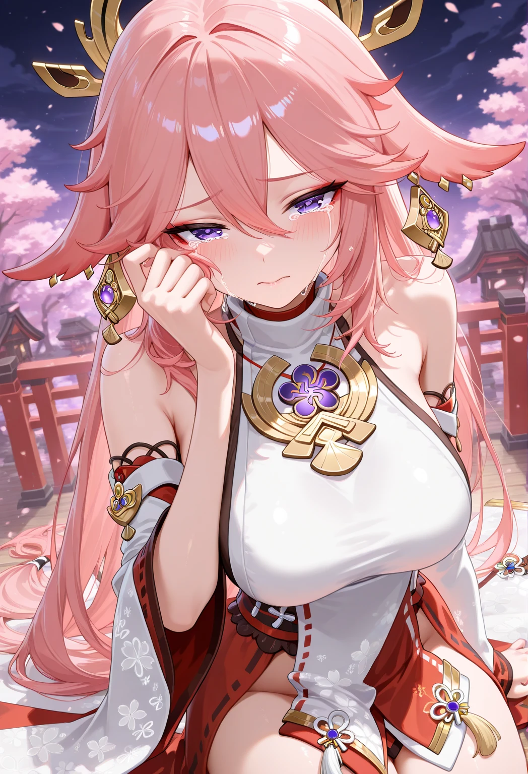 4K,High resolution,one woman,pink hair,long ponytail,yellow eyes,big breasts,ancient chinese princess,white cheongsam,side boob,princess tiara,ancient chinese royal family