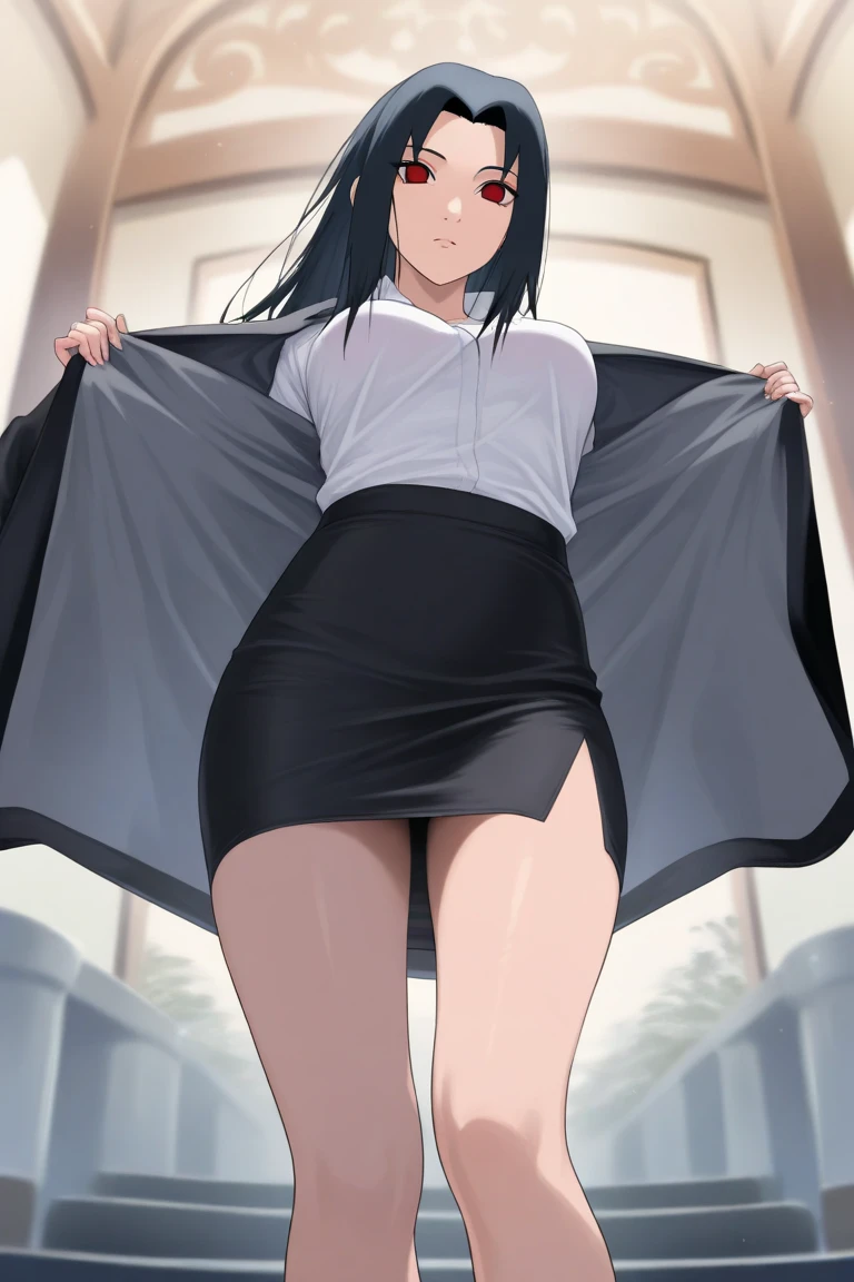 Yuki tsukumo from jujutsu kaisen in black bra and black panty mini skirt lifting skirt up showing black panty