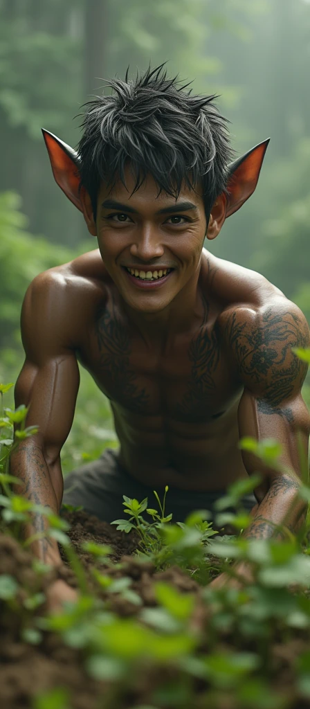 Boy with wounded scars , muscular body