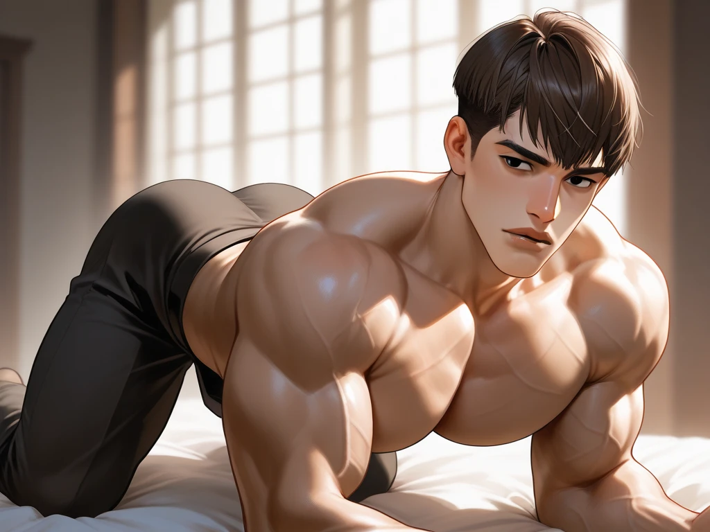 Kogoro Mouri,Shirtless,Tong,Bulge,onbed,leg wide open,black sock,Muscle men,artwork of a,tmasterpiece,k hd,an look of enjoyment,Be red in the face