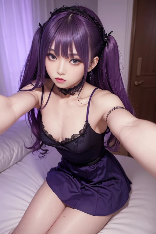 Cartoon girl with purple hair holding mobile phone with New Year message, in a halloween style, Happy!!!, in the art style of 8 0 s anime, halloween art style, Witch Girl, 2 d anime style, marin kitagawa fanart, Halloween, nffsw, jojo anime style, けもの, by Shingei, halloween celebration