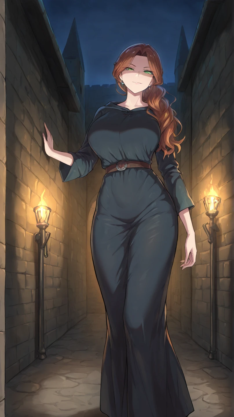 (sfw), ((masterpiece photograph))):2.5,(((full body portrait))):1.5,(((front view))):3, lineart,fine-details,flat-colors,depth,warm colors, high contrast, subsurface scattering, f2, depth of field, film grain, illustration, high contrast, (secret:0.9), Canon EOS in natural style photography,THEPIT, BREAK, socalexia, alexialibrary, white armband, black dress, long skirt, long sleeves, 1girl, BREAK, simple background, BREAK, <lora:SOCAlexia2-09:.9>