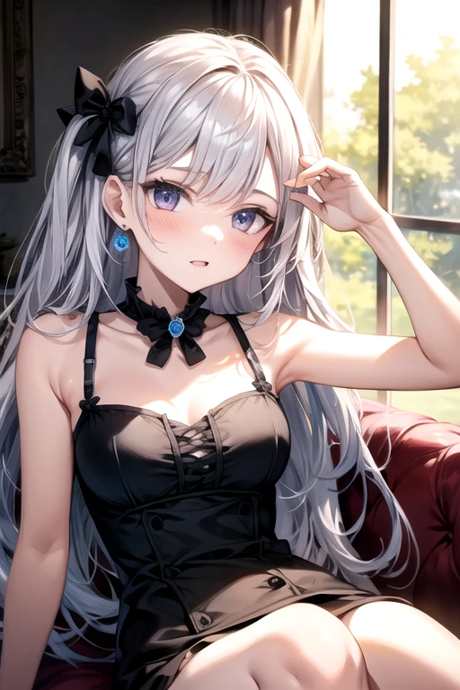 (masterpiece, high quality, High resolution,Best picture quality), BREAK blurry returnground, (colorful:0.7), (focus of the eye:1.2), upper_body, Fisheye, (indoors:1.1), cute egg, warm light, cute, Break 1, alone, ^ ^, (lean_forward:1.1), arm_behind_return, (I opened my eyes:1.1), head_incline, big breasts, long eyelashes, clavicle, (blush:0.95), destroys shiny skin, shiny hair,(bright pupils:1.1),Highly curious,fine eyes,hair ornaments, long hair, two side up hair,gray hair, Panty shot, shining eyes、Only one character,god々New、night sky、dynamic