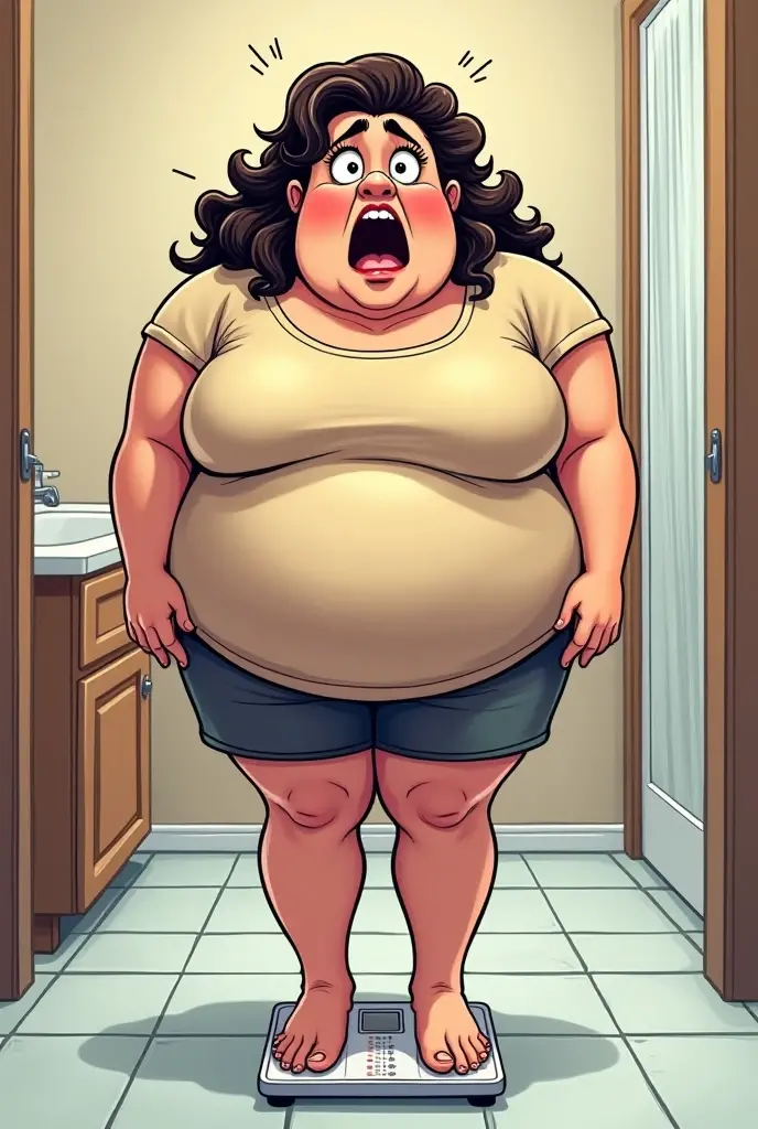 An obese brunette woman is screaming uncontrollably at a man who is looking down in the room.