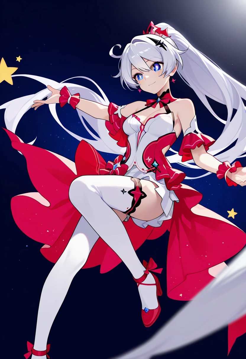 (Masterpiece), (Top Quality Anime Illustrations), (Super Definition), One Girl, Solo, Silver-haired Beautiful Girl, Anime Loli, Cat Ear Loli, Red and White See-Through Santa, Miniskirt Santa, Off Shoulder, Smile, Small Breasts, Cleavage Emphasis, Underboob, Open Stance, Thighs