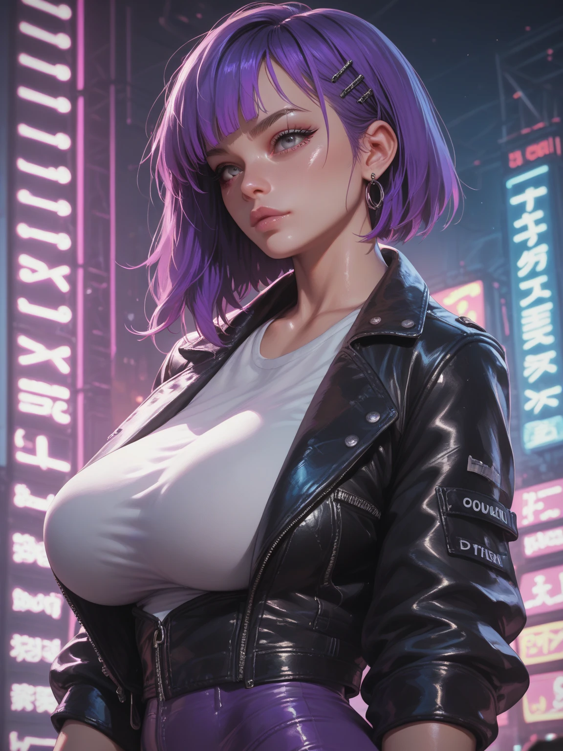 Traje de lino Cyberpunk, Noche ,Extremadamente detallado, rostro detallado, gafas ,hermoso rostro, ojos finos, mirando al espectador, pose femenino.