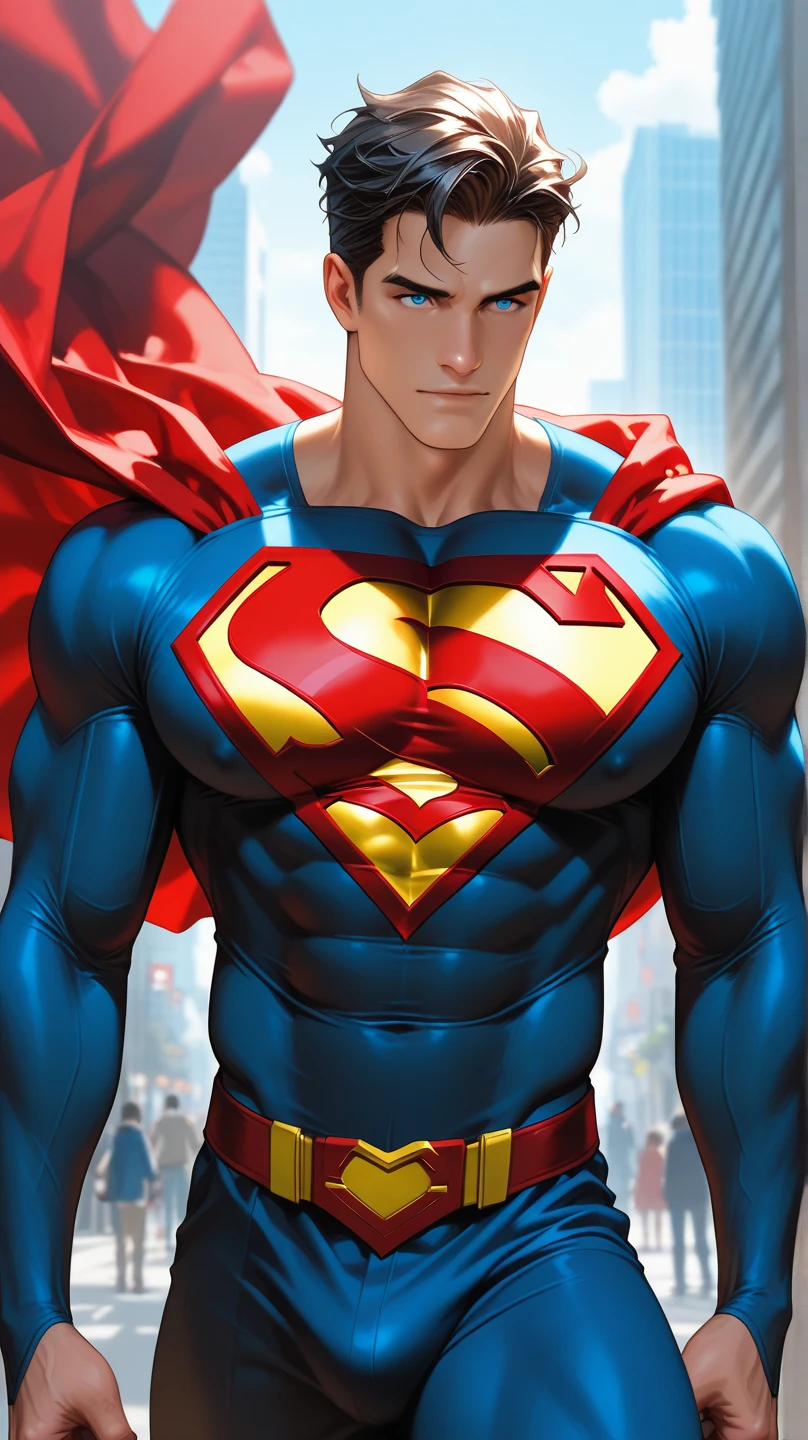 (1man, Superman), (extremely detailed CG unit 8k wallpaper),(master part), (best quality), (ultra detail), (best illustration),(wanostyle), cowboy shot, (Sharp eyeliner, ombre, detail eyes:1), dark dungeon indoors background, ,break , (vamptech), upper body, camisa, red cape