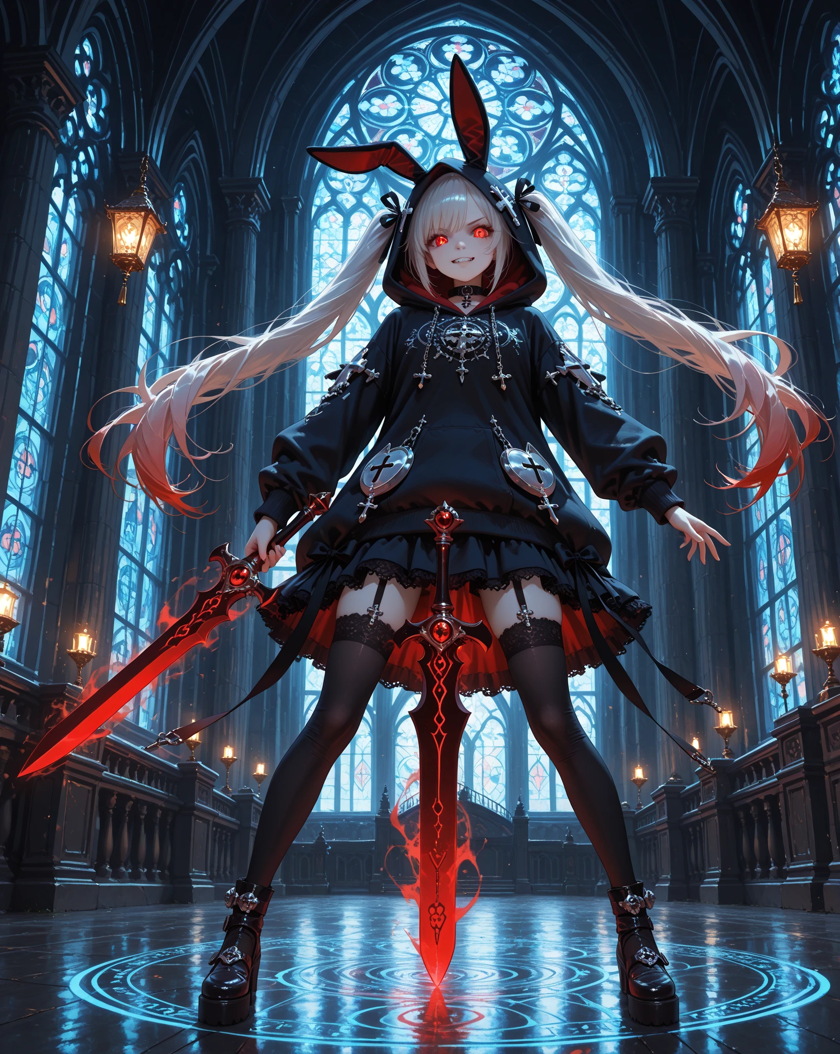 (((Best Quality))), (((Masterpiece))), ((Realistic)) ((full body shot)) slender cute pale demon girl, pointing ears, (red colored eyes), long black hair, wearing demon armor (intricate details) holding a giant demon stylish scythe.