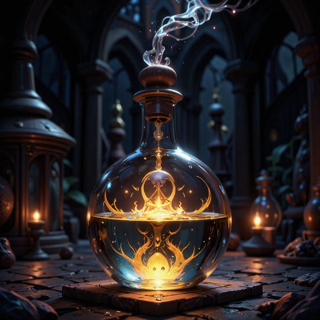 masterpiece, best quality, mixing potions, dark moody lighting, glow, glowing, mysterious, mystical, magical, rim lighting