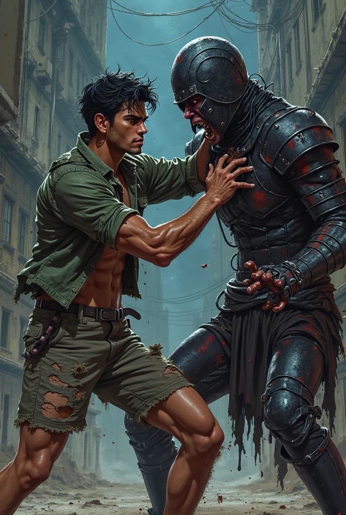 Realistic Digital Painting with Concept Art Elements"," digital painting," "concept art," "realistic," "high detail", "muscular man", "high-res", "ominous aura,", "8k resolution", "oil painting", "darker tone" , "little saturation" ,"dark feeling", "concept art" , "detailed features" , "detailed eyes" , Realistic Digital Painting with Concept Art Elements"," digital painting," "concept art," "realistic," "high detail", "muscular",, "high-res", "ominous aura,", "8k resolution", "oil painting", "darker tone" , "little saturation" ,"dark feeling", "concept art" , "detailed features" , "detailed eyes" "1man" , "large body" , "wearing a mask" , "butcher knife in hand", "serial killer" , "masculine imposing figure" , "wearing tattered overalls" , "short hair" , " Pale skin" , "Scarred body" , "1 male!" , "large body" , "dripping with blood" , "clothes coated in blood." , "upper body shot" "murderous"