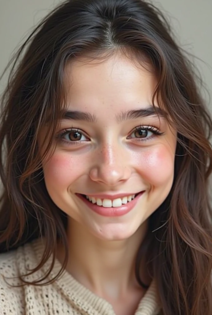 1girl. Tan skin, freckles on nose, freckles on cheeks, dark brown hair, wavy hair, pregnant, sweater, Christmas