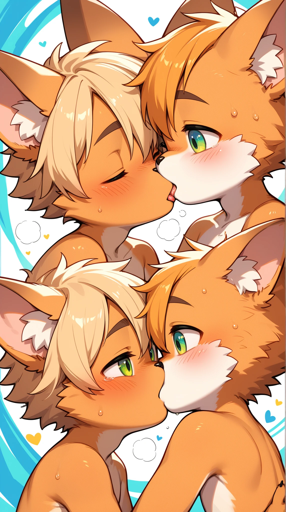 shota fox gay with Orange fur and dark green eyes,body trembling and uncomfor face,being sex a gay fat old man stranger and group with long ????, showing a view behind ??????? being Stretch by cock position lay down, with a picture of Sperm around go into egg, beach background 