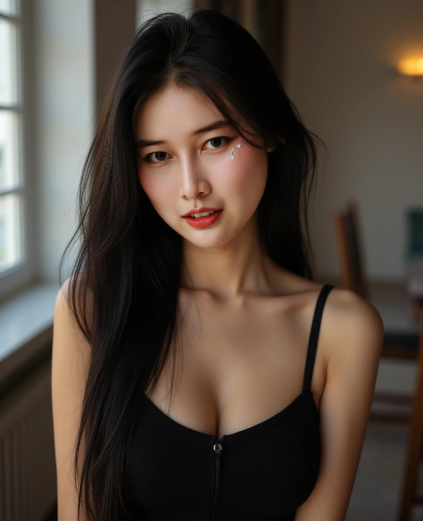 ((Best quality, 8k, Masterpiece :1.3)), Sharp focus :1.2, Chinese artist. Viann Zhang xinyu. ((Viann Zhang xinyu. 18 year's old)) body. Nude, thin. slim. captivating. ((face with make-up. dark orange lipstick)) long black hair. Necklace.
Strapless Tube Mini Dress)) smile. stand. In the room. Raise both your hands straight. Lift your two armpits straight. Above head. Show the texture of your armpits. In front of the camera. Armpit detail. Smooth armpits. Fine. And good. Seductive armpits_ mix4, 20d, solo, photo-realistic:1.37