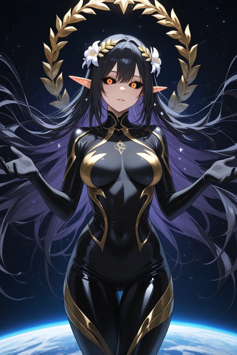 ((Masterpiece)) ((Perfect Face)) ((Beautiful)) ((Small Breasts)) ((portrait)) ((Wide Hips)) ((black and purple Super Hero Armor)) ((Long Hair)) ((black Hair)) ((Pale Skin)) ((Glowing green Eyes)) ((Button Nose)) ((Full Lips))
