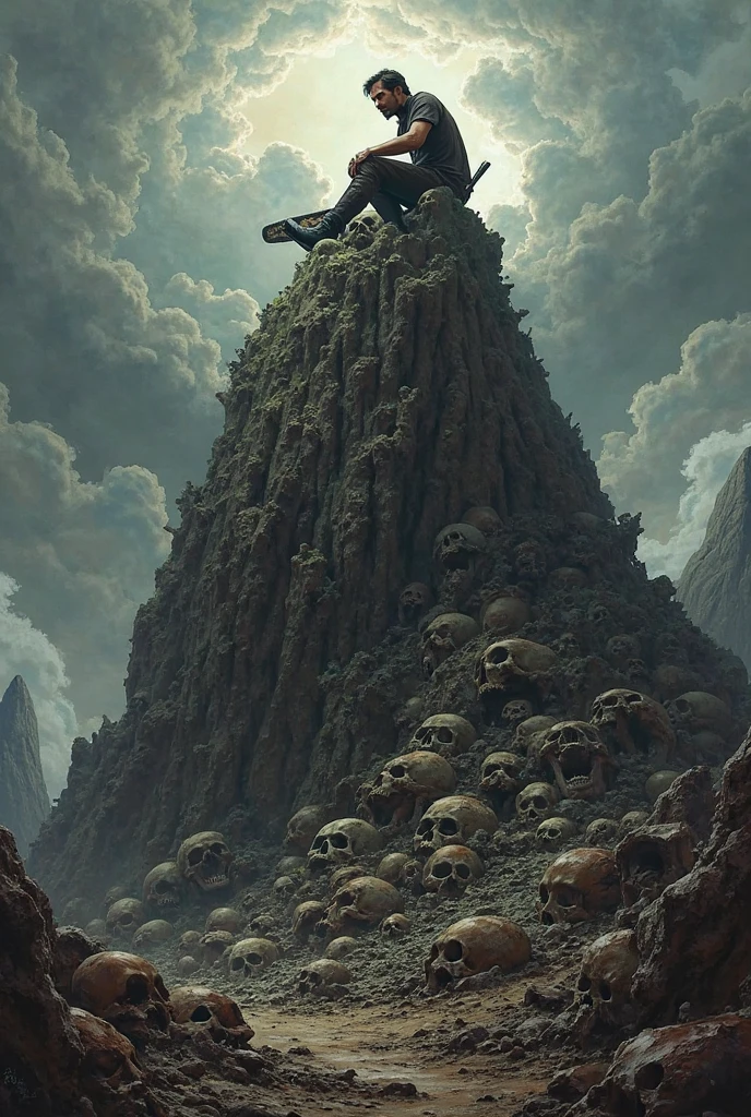 style de carte de tarot,Dark ,A pile of corpses,skeleton ,stone platform for worship