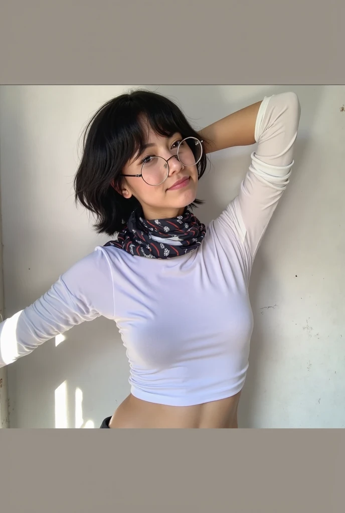 A beautiful Japanese 14 - 16 year boy wear crop top and glasses, crop top, glasses, Japanese boy, young teen boy,